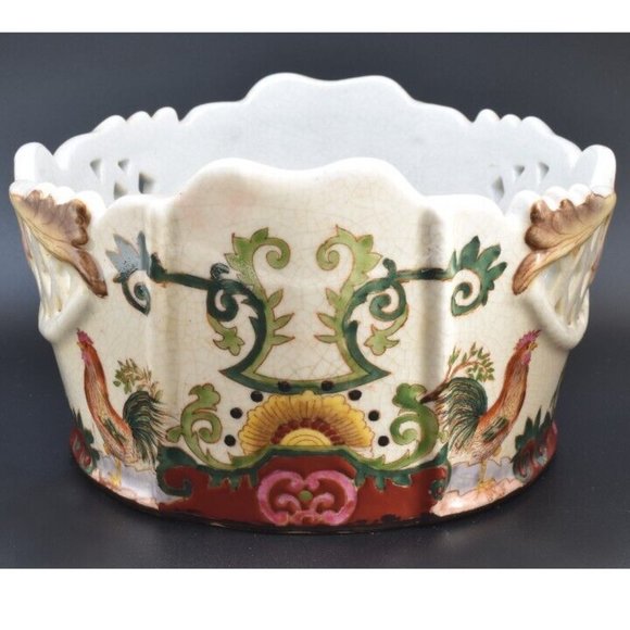 Vintage Oval Rooster Decorative Bowl with Diamond Cut-outs - Picture 2 of 9